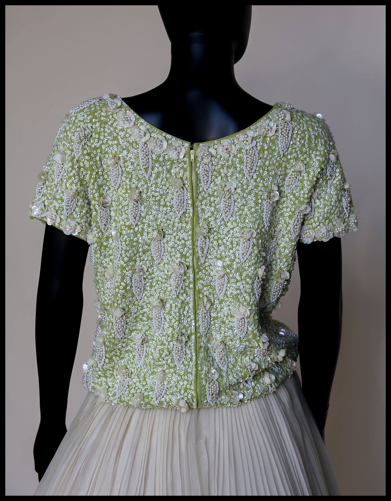 Vintage 1950s Lime Green Pearl Beaded Top