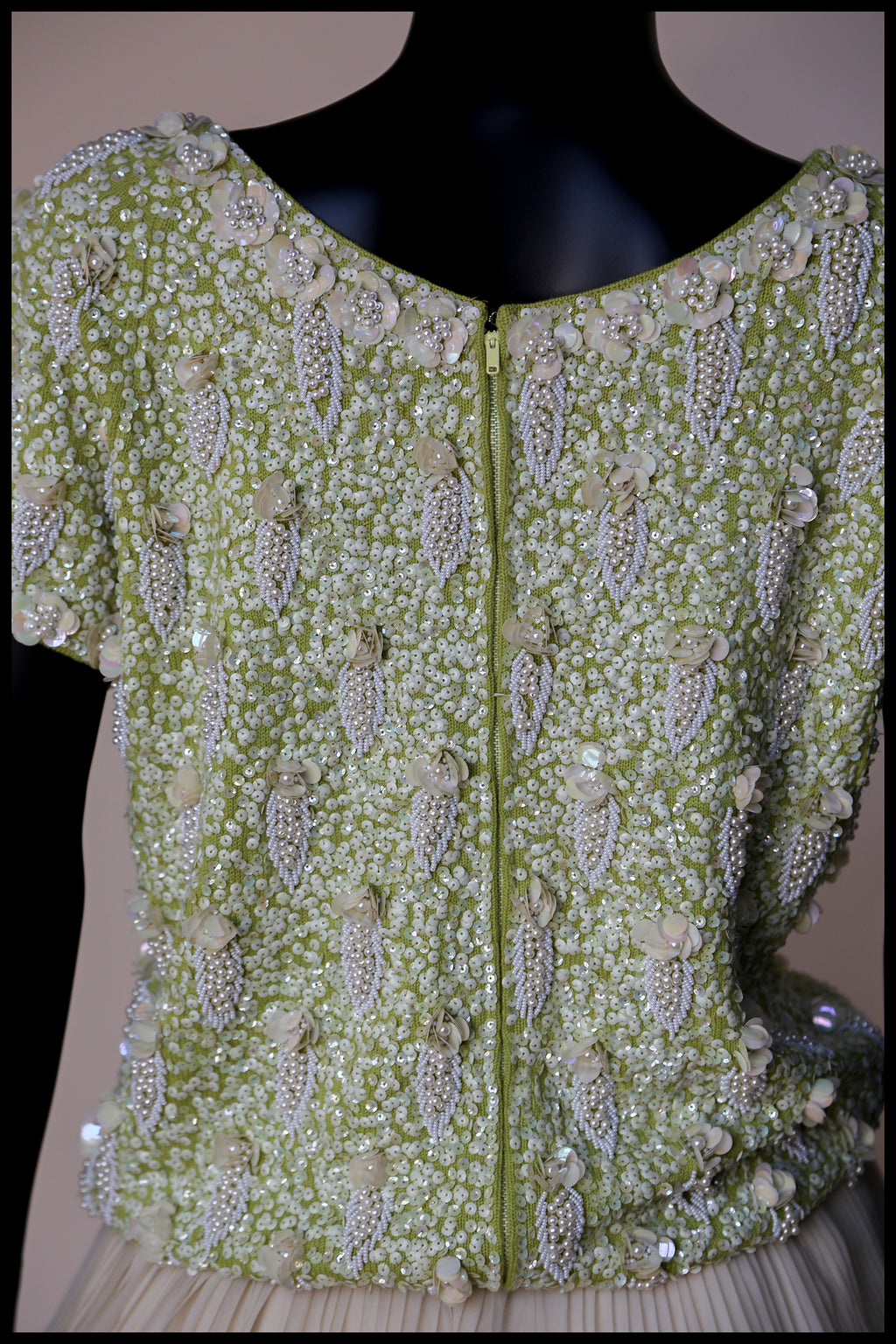 Vintage 1950s Lime Green Pearl Beaded Top
