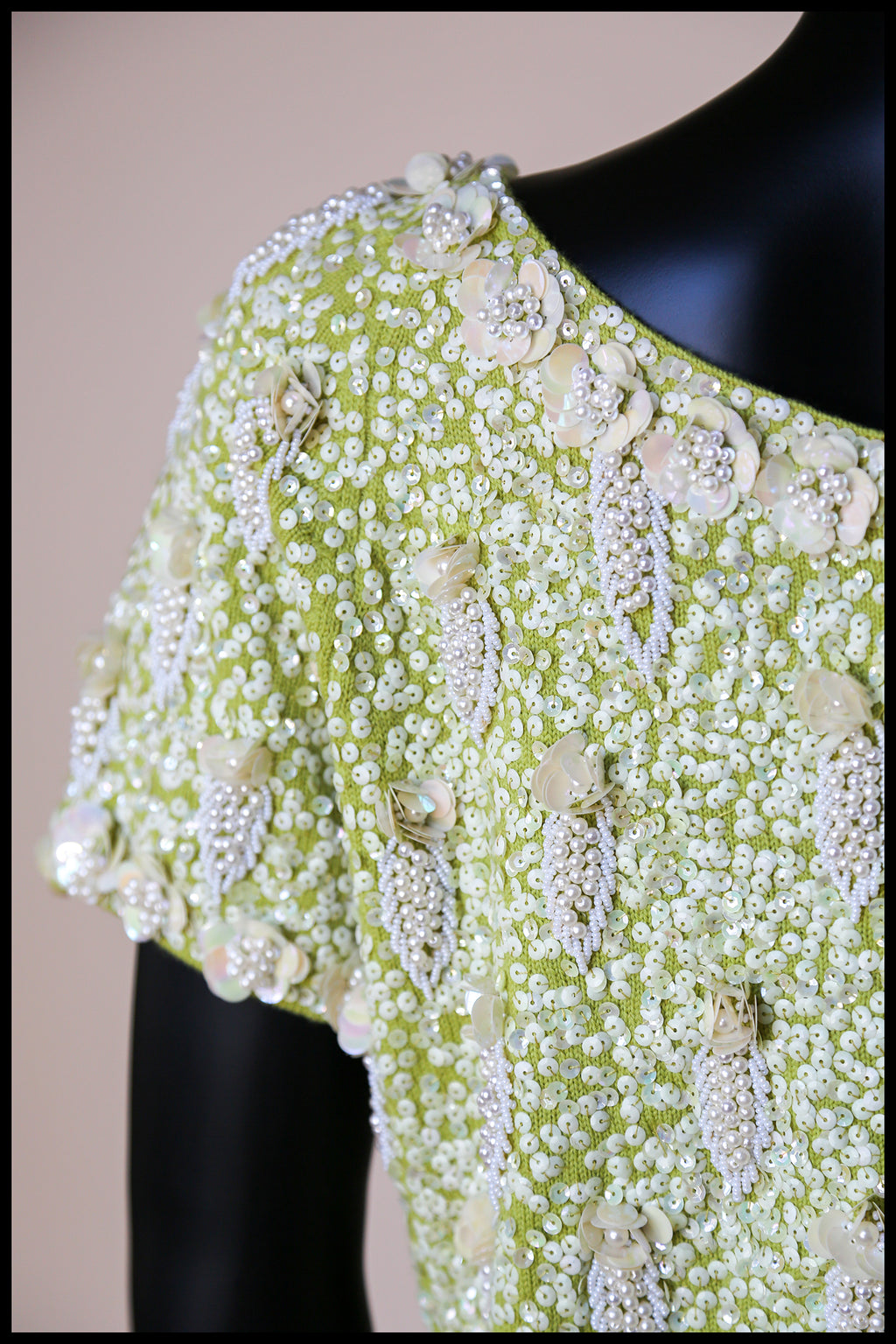 Vintage 1950s Lime Green Pearl Beaded Top
