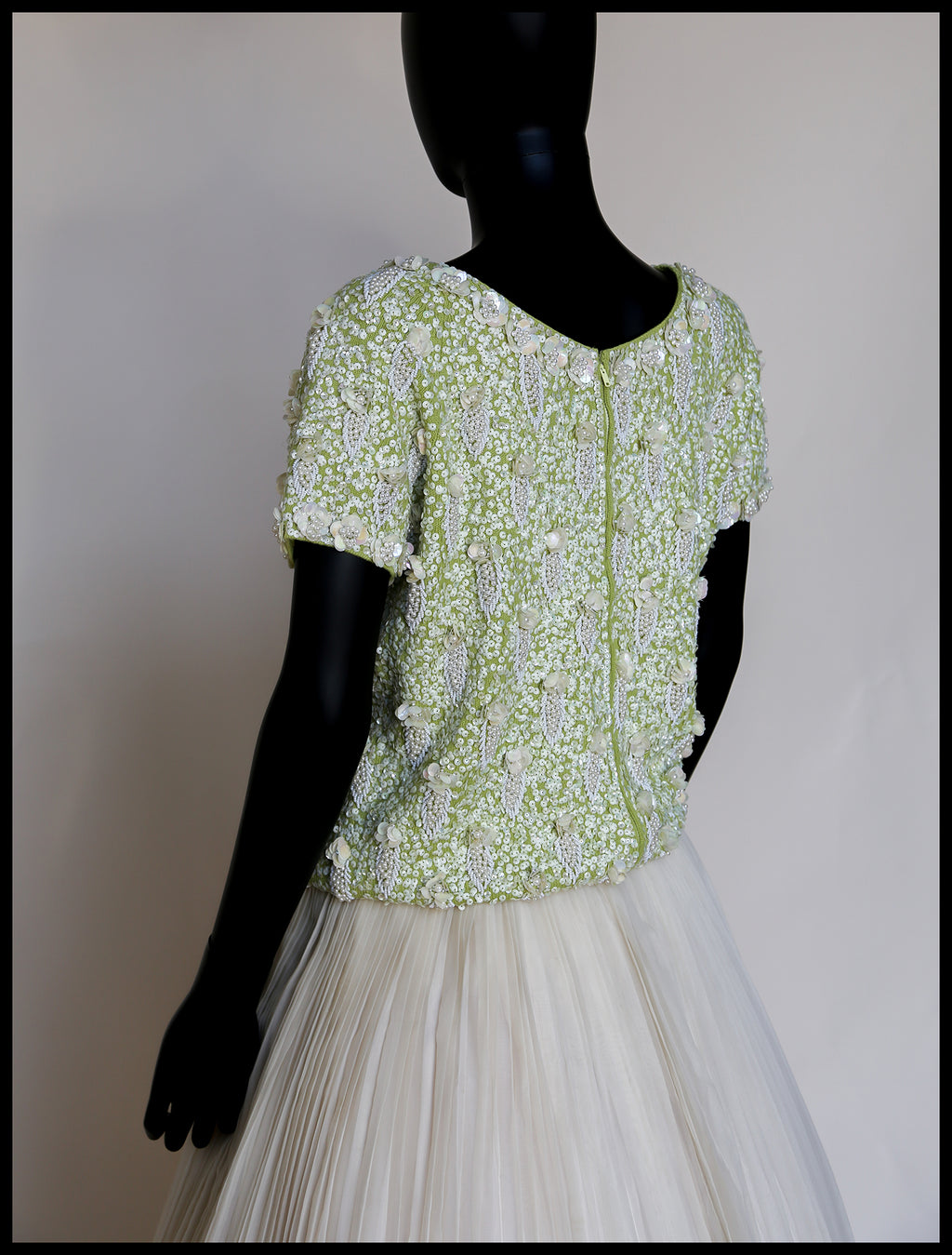 Vintage 1950s Lime Green Pearl Beaded Top