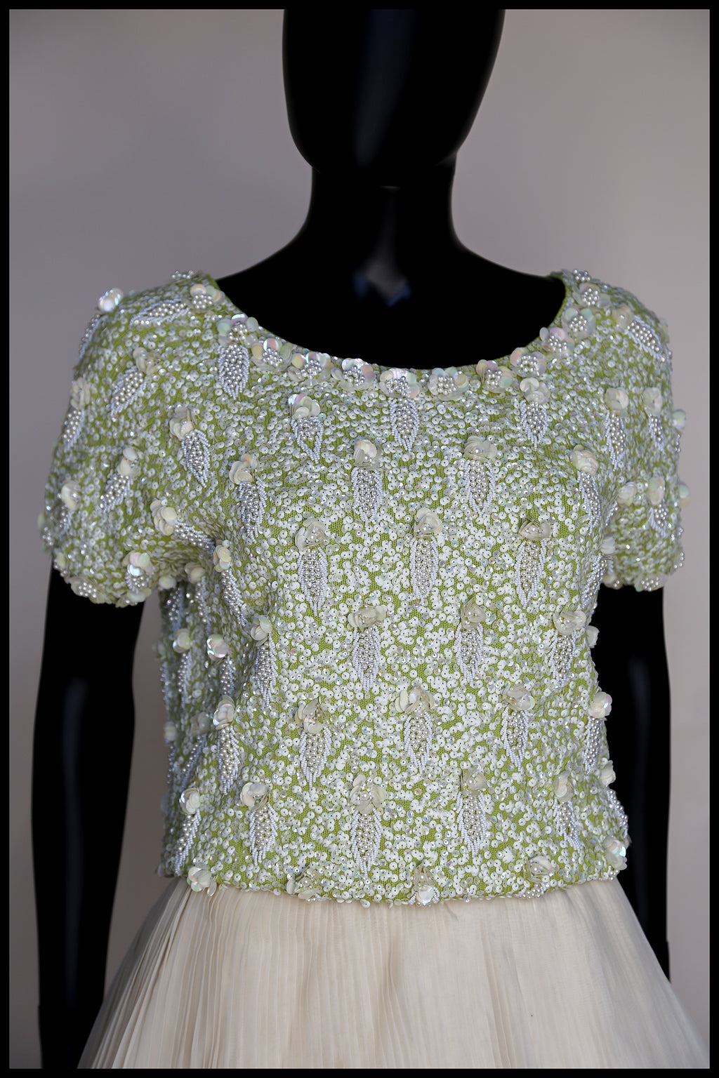Vintage 1950s Lime Green Pearl Beaded Top