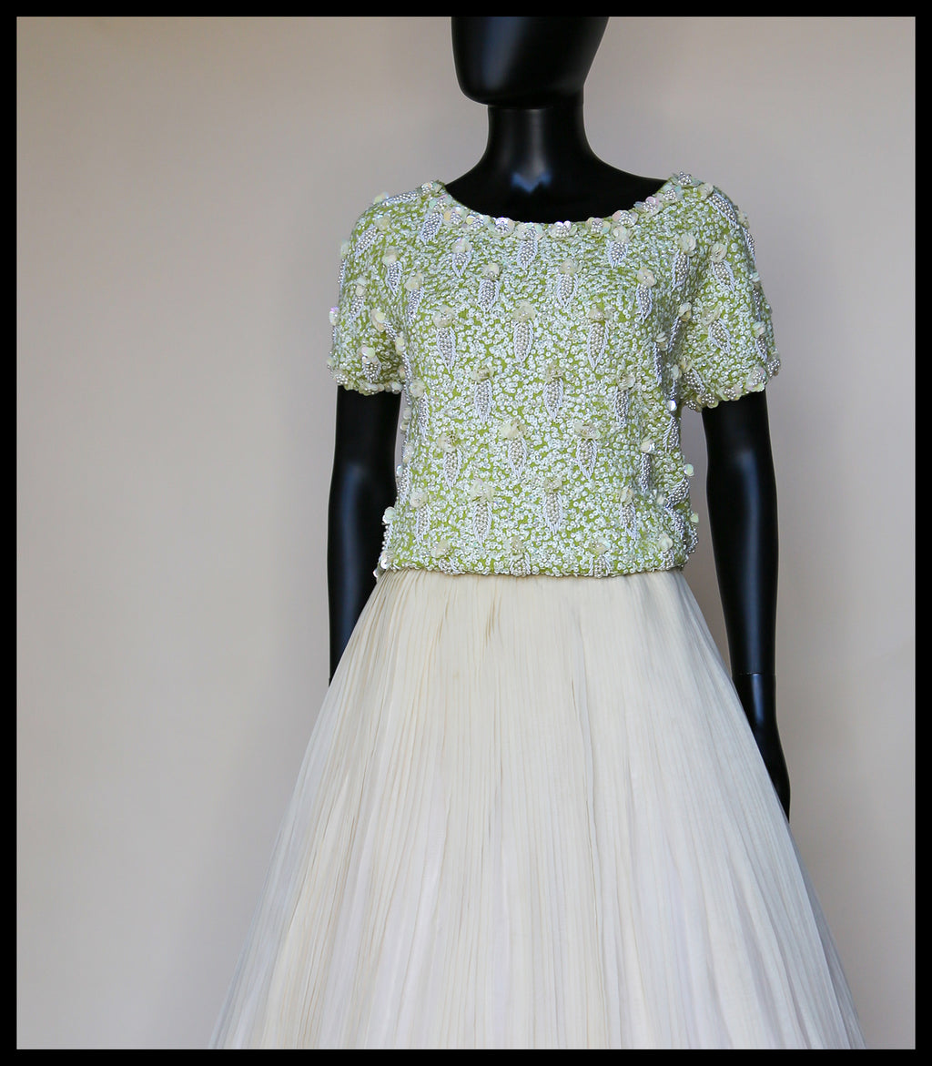 Vintage 1950s Lime Green Pearl Beaded Top