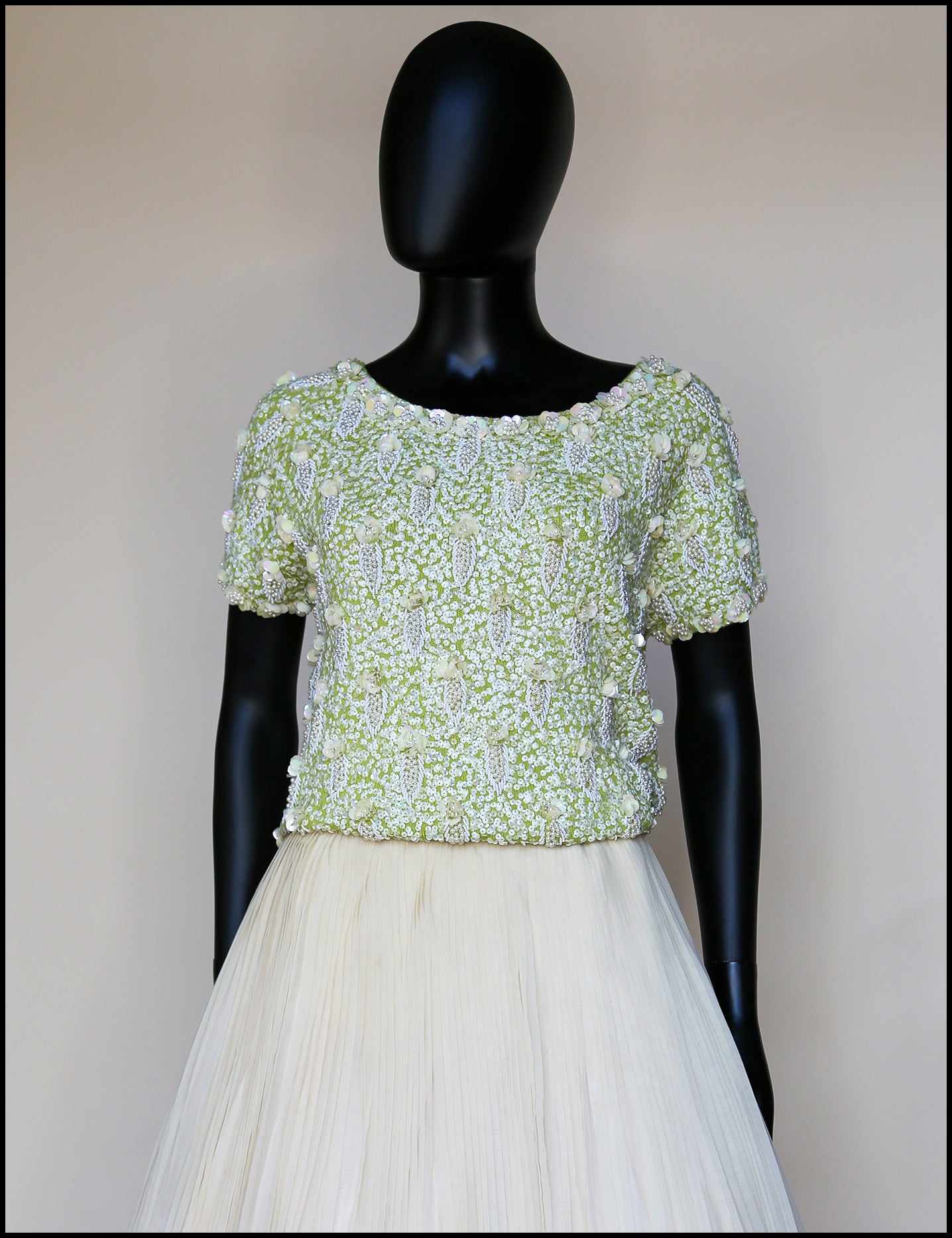 Vintage 1950s Lime Green Pearl Beaded Top