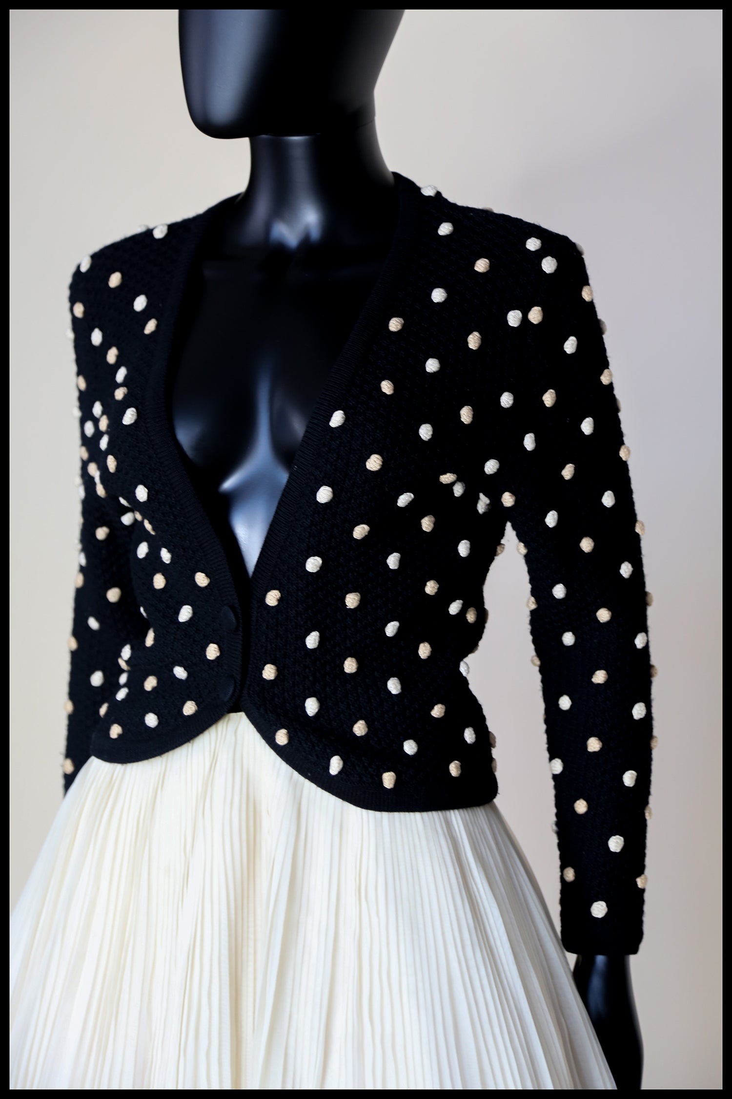 Vintage 1950s Black Polka dot Hand Knitted Cardigan
