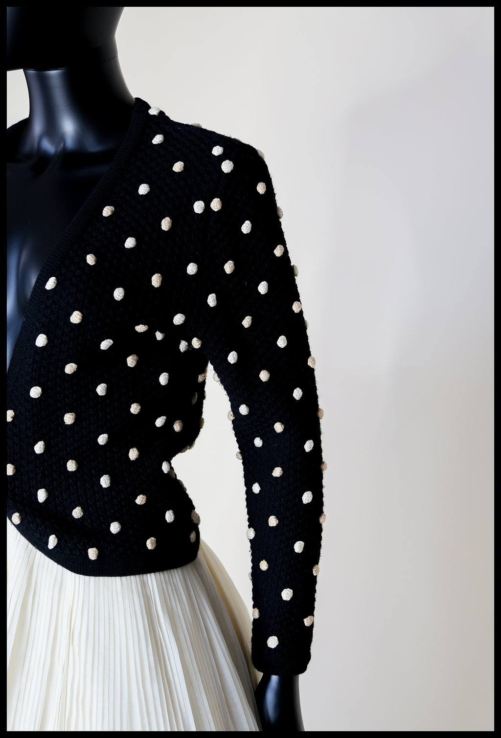 Vintage 1950s Black Polka dot Hand Knitted Cardigan