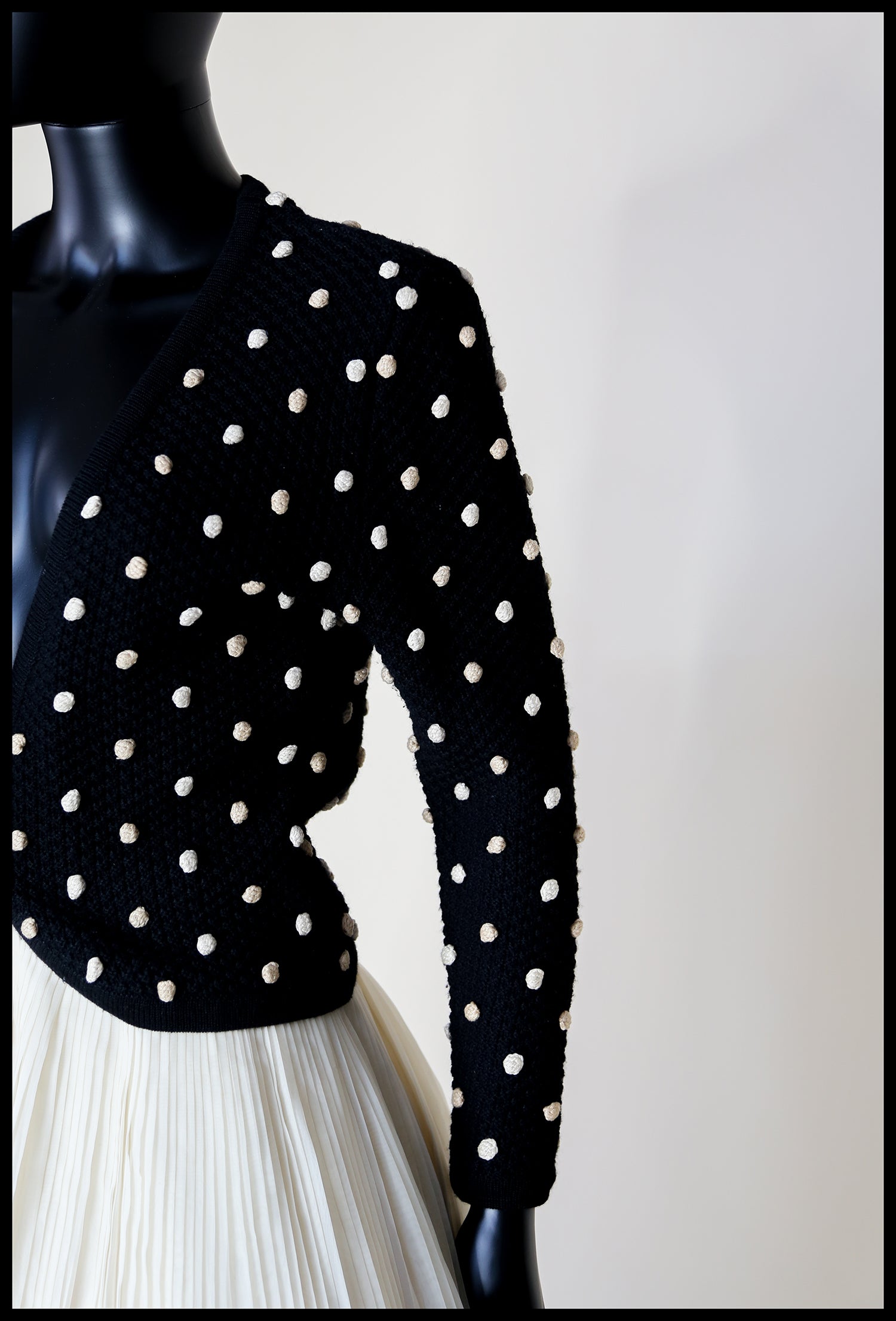 Vintage 1950s Black Polka dot Hand Knitted Cardigan
