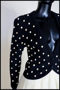 Vintage 1950s Black Polka dot Hand Knitted Cardigan