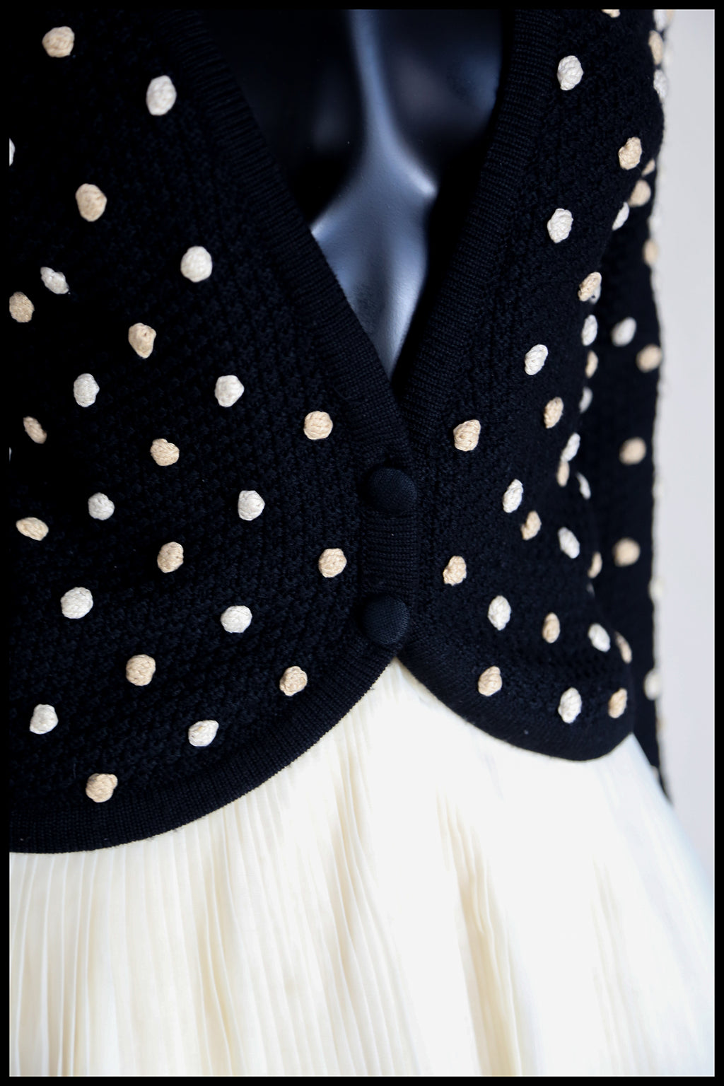 Vintage 1950s Black Polka dot Hand Knitted Cardigan