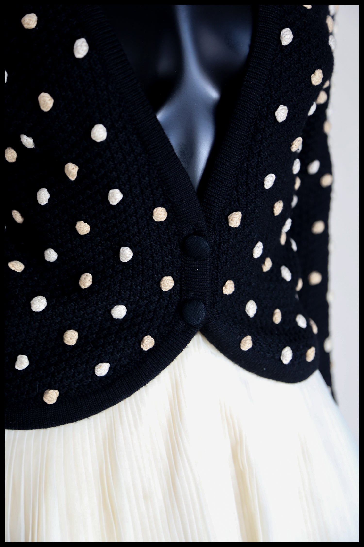 Vintage 1950s Black Polka dot Hand Knitted Cardigan