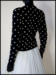 Vintage 1950s Black Polka dot Hand Knitted Cardigan