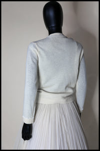 Vintage 1960s Cream Lambswool Beaded Cardigan