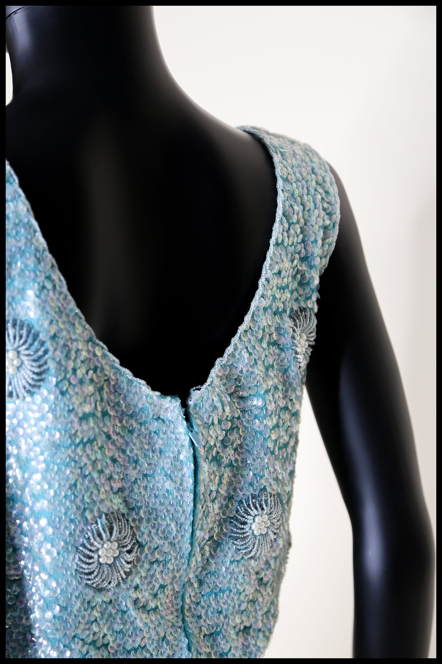 Vintage 1960s Blue Floral Sequin Top