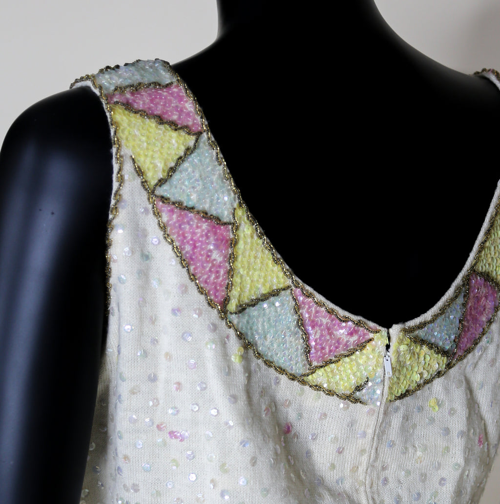 Vintage 1960s Pastel Sequin Wool Top