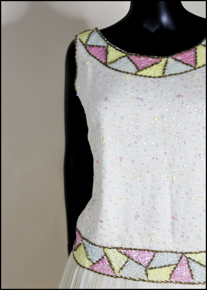 Vintage 1960s Pastel Sequin Wool Top