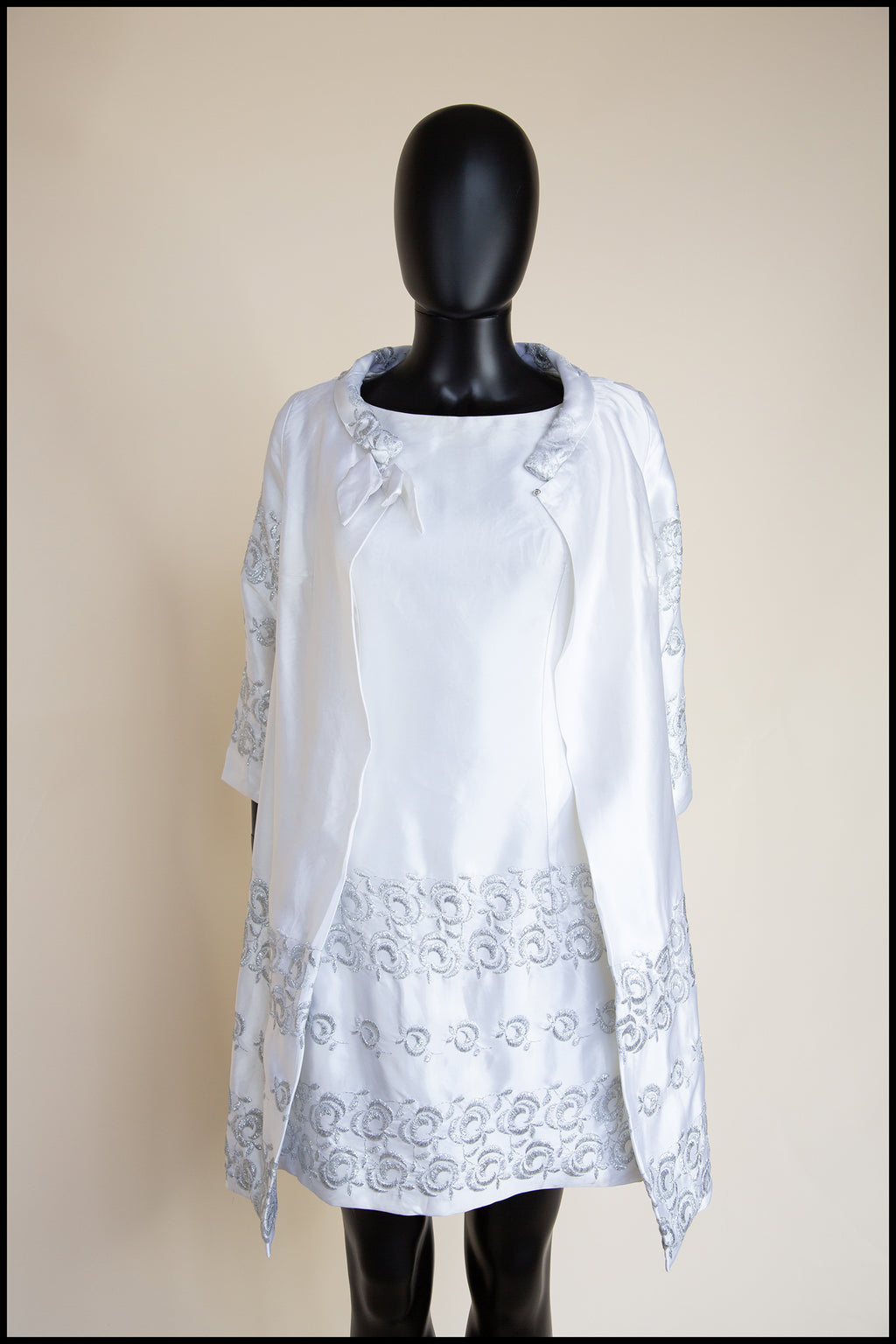 Original Vintage 1960s White Satin Mini Dress and Coat