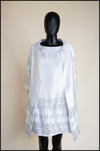 Original Vintage 1960s White Satin Mini Dress and Coat