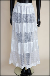 Vintage Edwardian Ivory Damask Lace Maxi Skirt