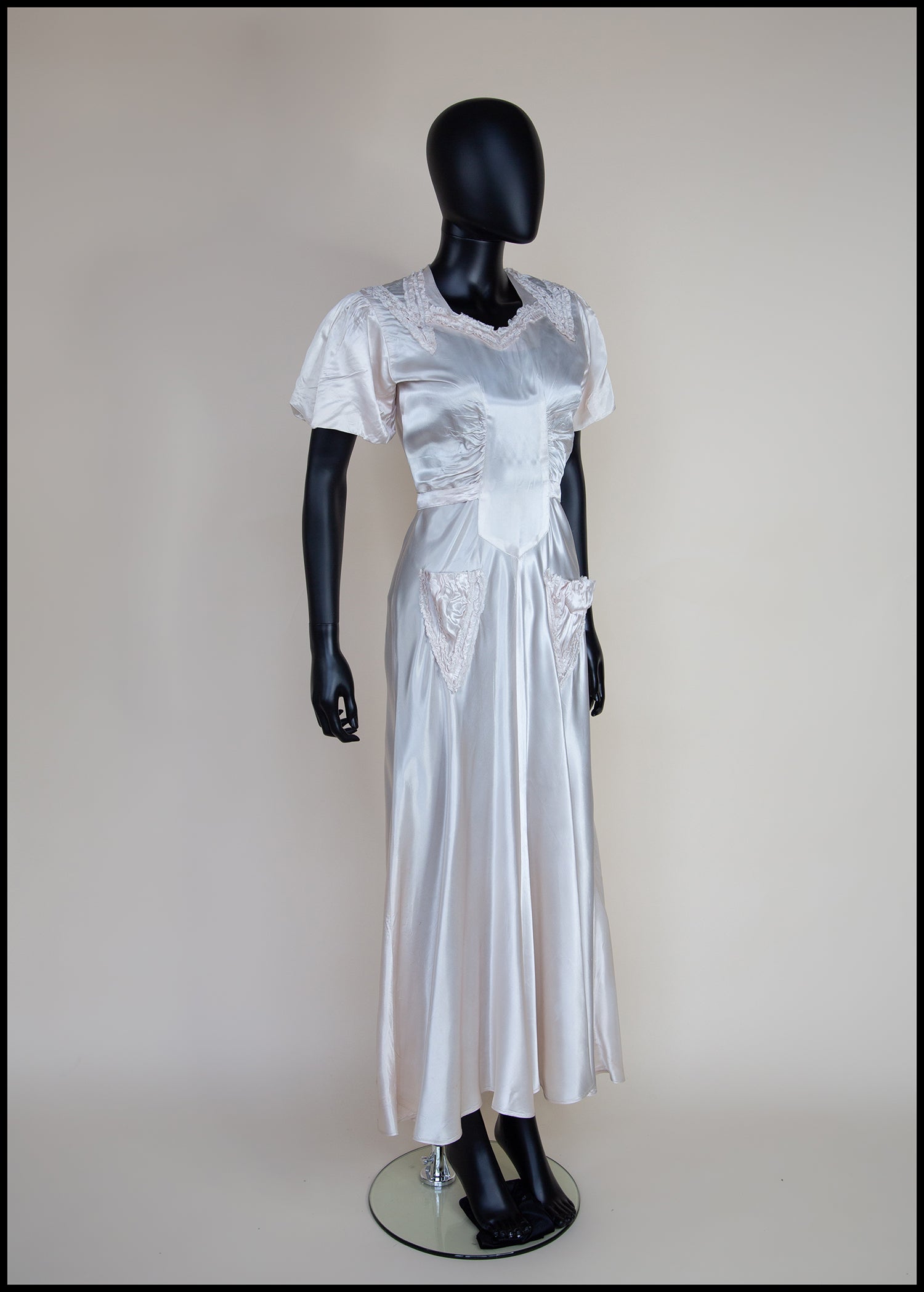 cream silk dress vintage Antique 1920s Cream Silk Velvet Dress Pearl Trim Gathered Maxi Teens Vintage