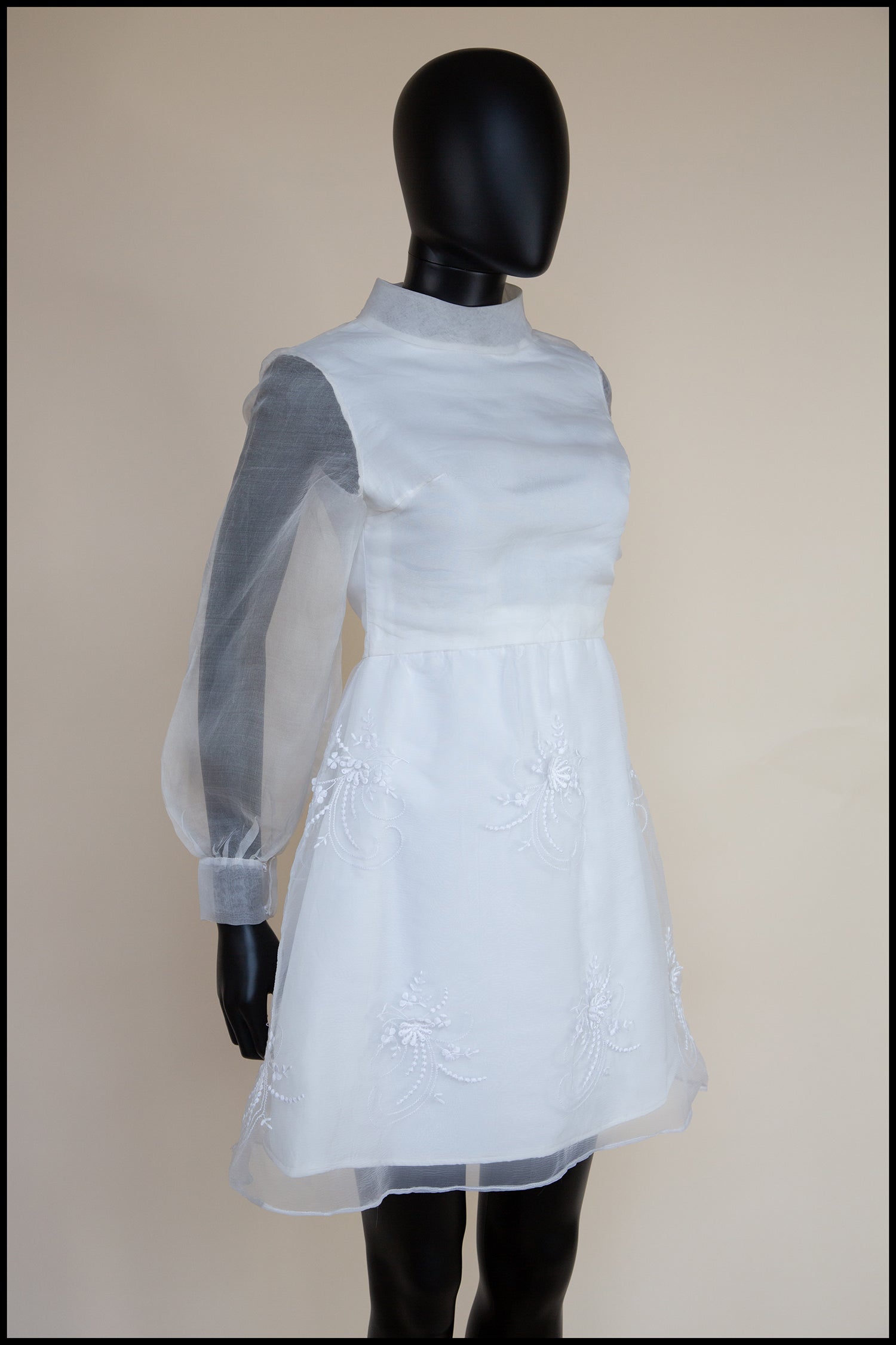 Vintage 1960s Ivory Organza Mini Dress
