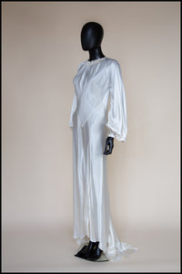 Vintage 1930s Silk Satin Crepe Ivory Gown