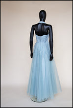 Vintage 1950s Blue Tulle Lace Gown