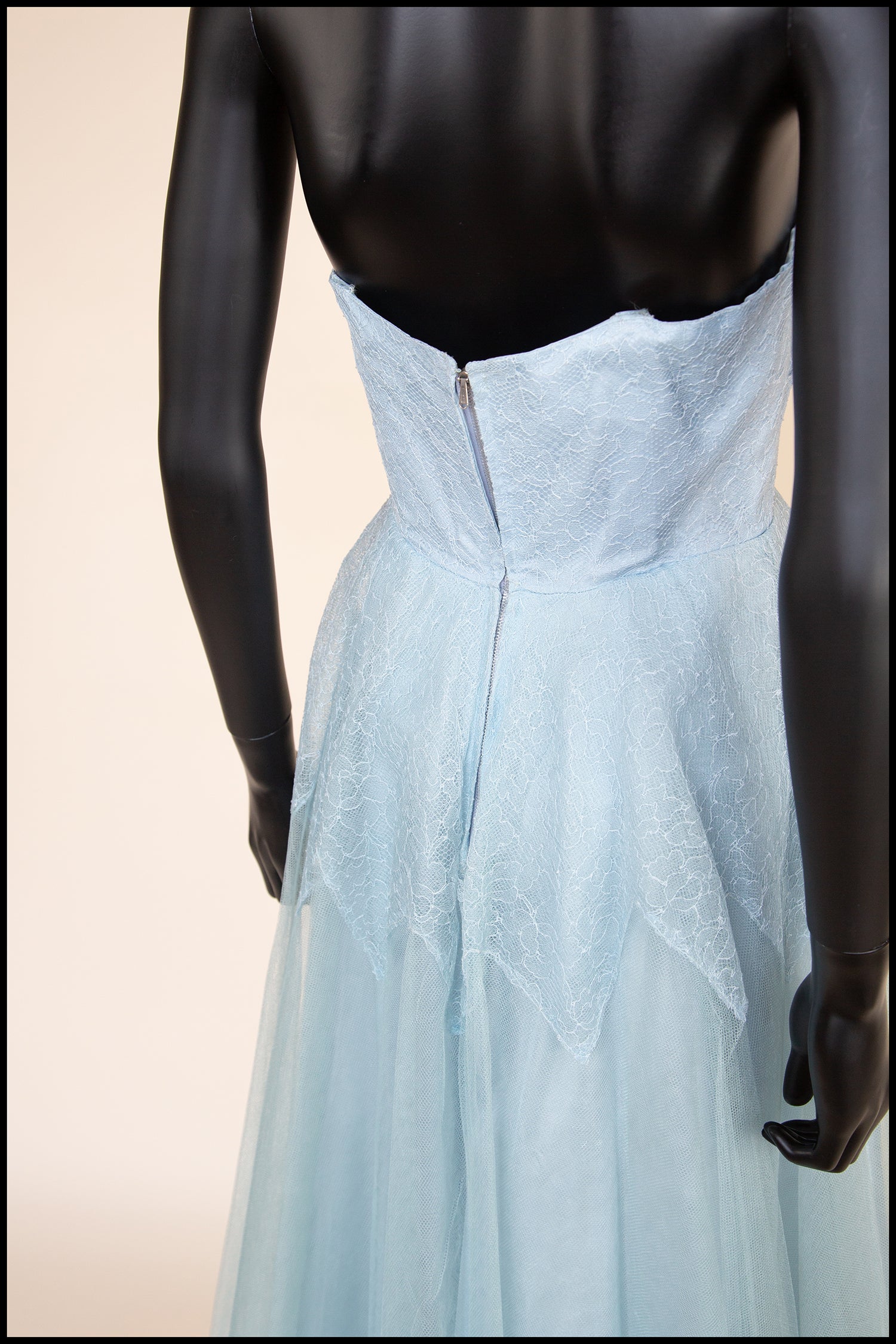Vintage 1950s Blue Tulle Lace Gown