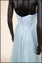 Vintage 1950s Blue Tulle Lace Gown