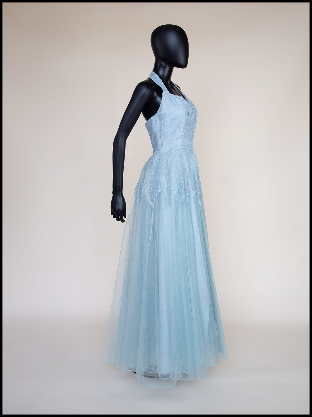 Vintage 1950s Blue Tulle Lace Gown