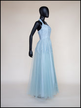 Vintage 1950s Blue Tulle Lace Gown