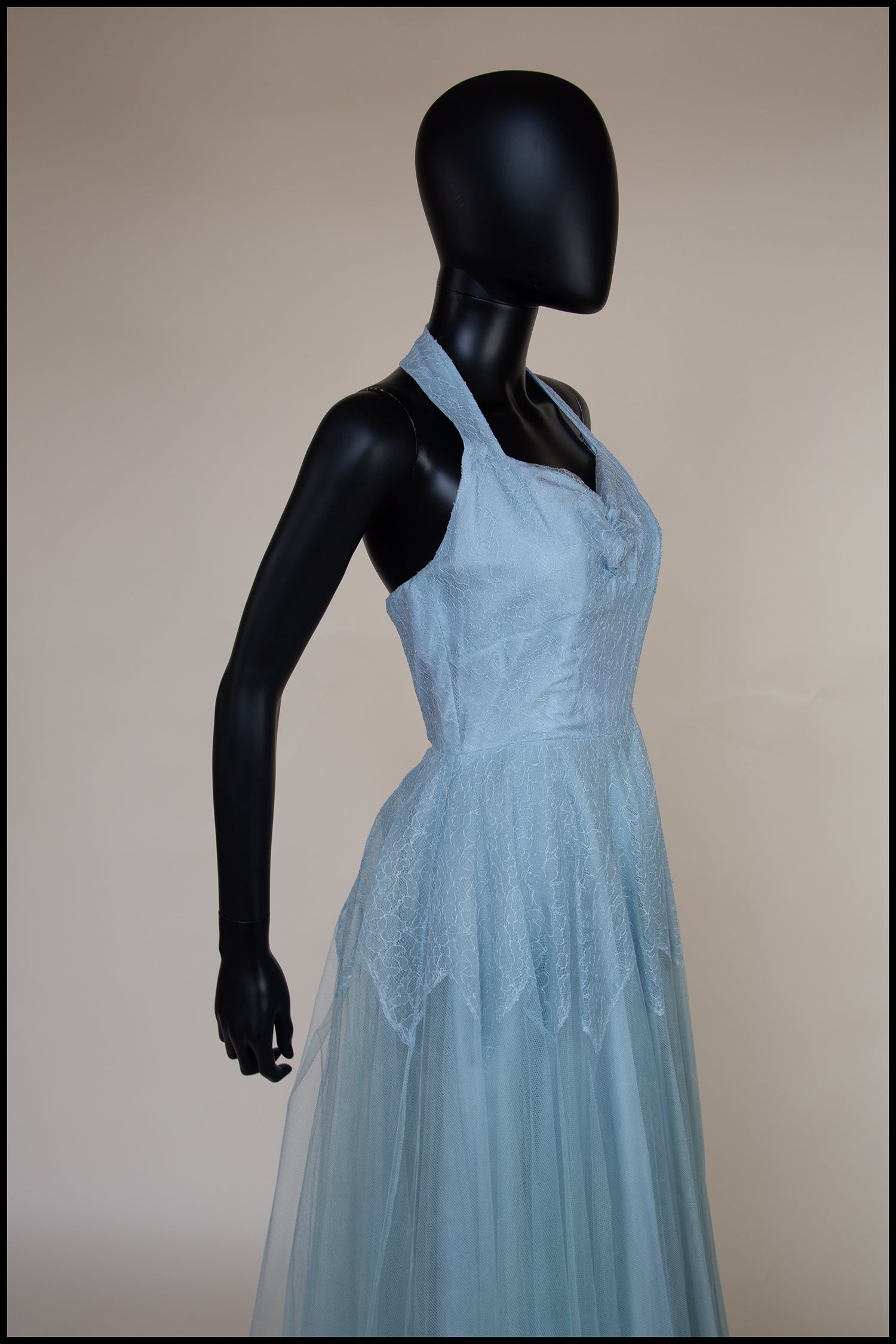 Vintage 1950s Blue Tulle Lace Gown