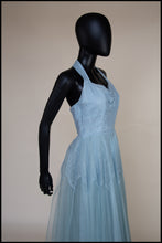 Vintage 1950s Blue Tulle Lace Gown