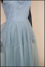 Vintage 1950s Blue Tulle Lace Gown