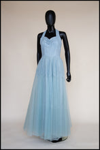 Vintage 1950s Blue Tulle Lace Gown