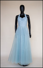 Vintage 1950s Blue Tulle Lace Gown