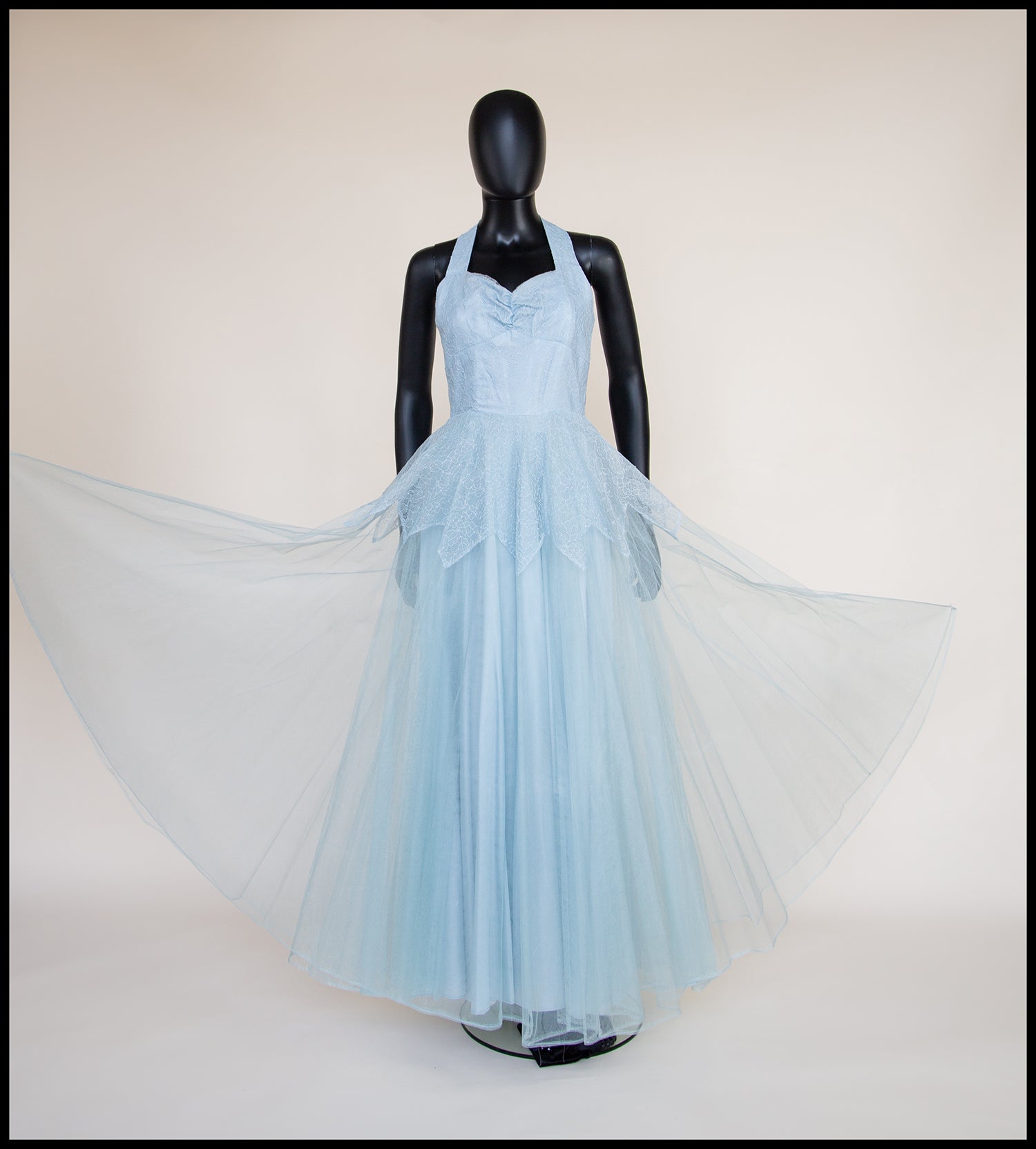 Vintage 1950s Blue Tulle Lace Gown