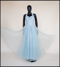 Vintage 1950s Blue Tulle Lace Gown