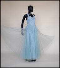 Vintage 1950s Blue Tulle Lace Gown