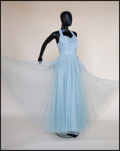Vintage 1950s Blue Tulle Lace Gown