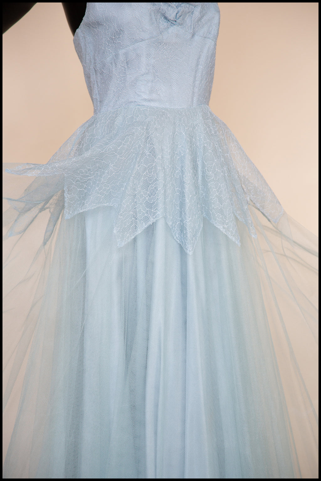 Vintage 1950s Blue Tulle Lace Gown