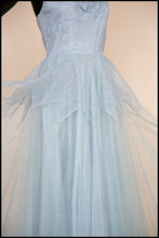Vintage 1950s Blue Tulle Lace Gown