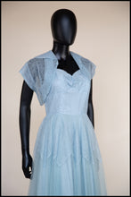 Vintage 1950s Blue Tulle Lace Gown