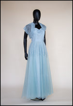 Vintage 1950s Blue Tulle Lace Gown
