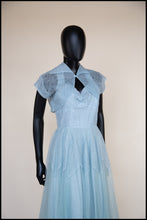 Vintage 1950s Blue Tulle Lace Gown
