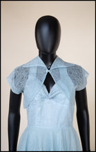 Vintage 1950s Blue Tulle Lace Gown