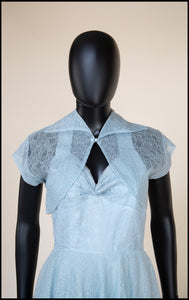 Vintage 1950s Blue Tulle Lace Gown