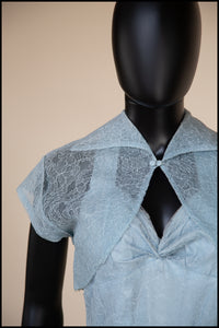Vintage 1950s Blue Tulle Lace Gown