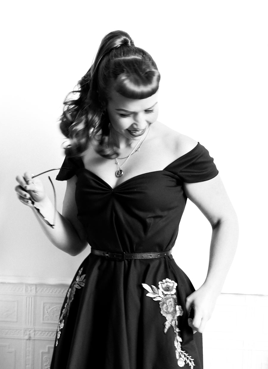 Rosa - Organic Black Cotton Midi Dress