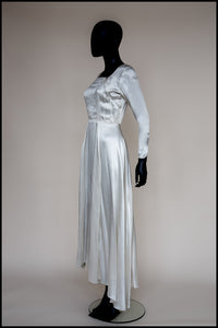 Vintage 1930s Ivory Beaded Bow Satin Wedding Dress