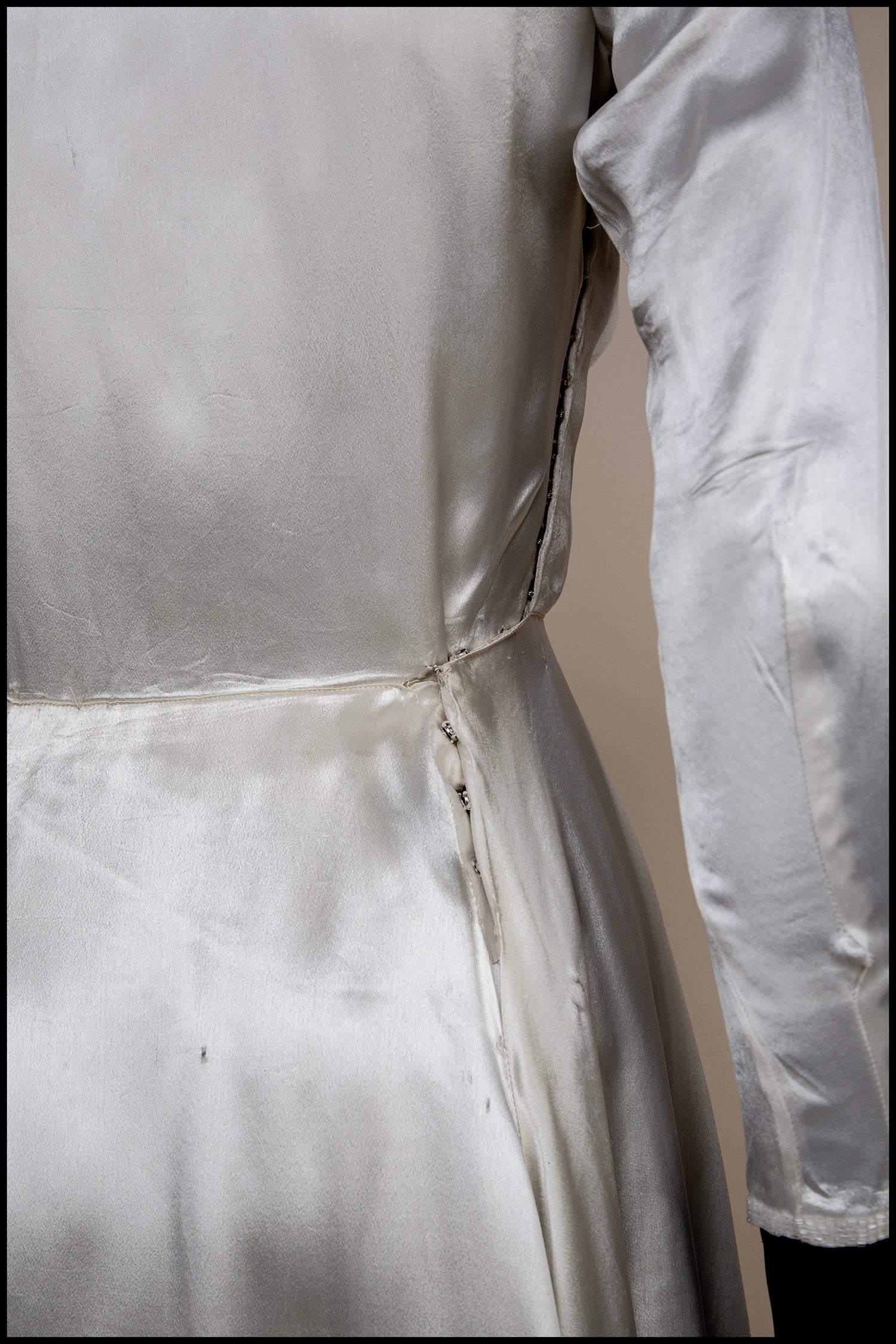 Vintage 1930s Ivory Beaded Bow Satin Wedding Dress