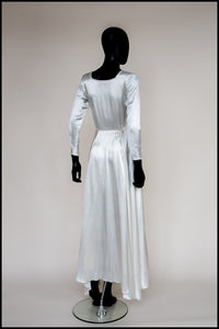 Vintage 1930s Ivory Beaded Bow Satin Wedding Dress